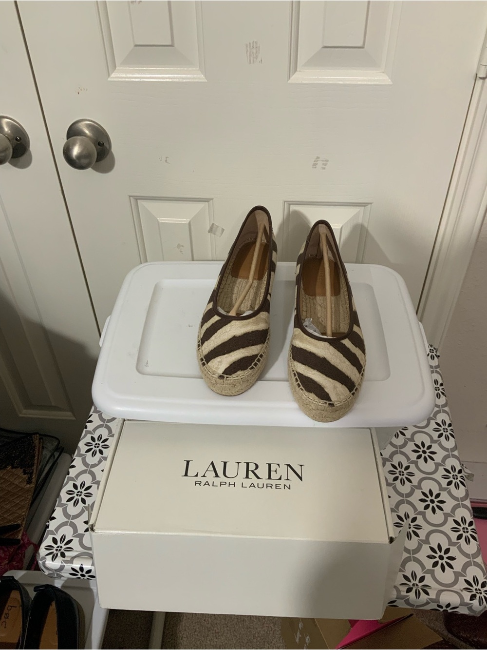 NIB Ralph Lauren Luize Print Canvas Ballet Espadrille Zebra